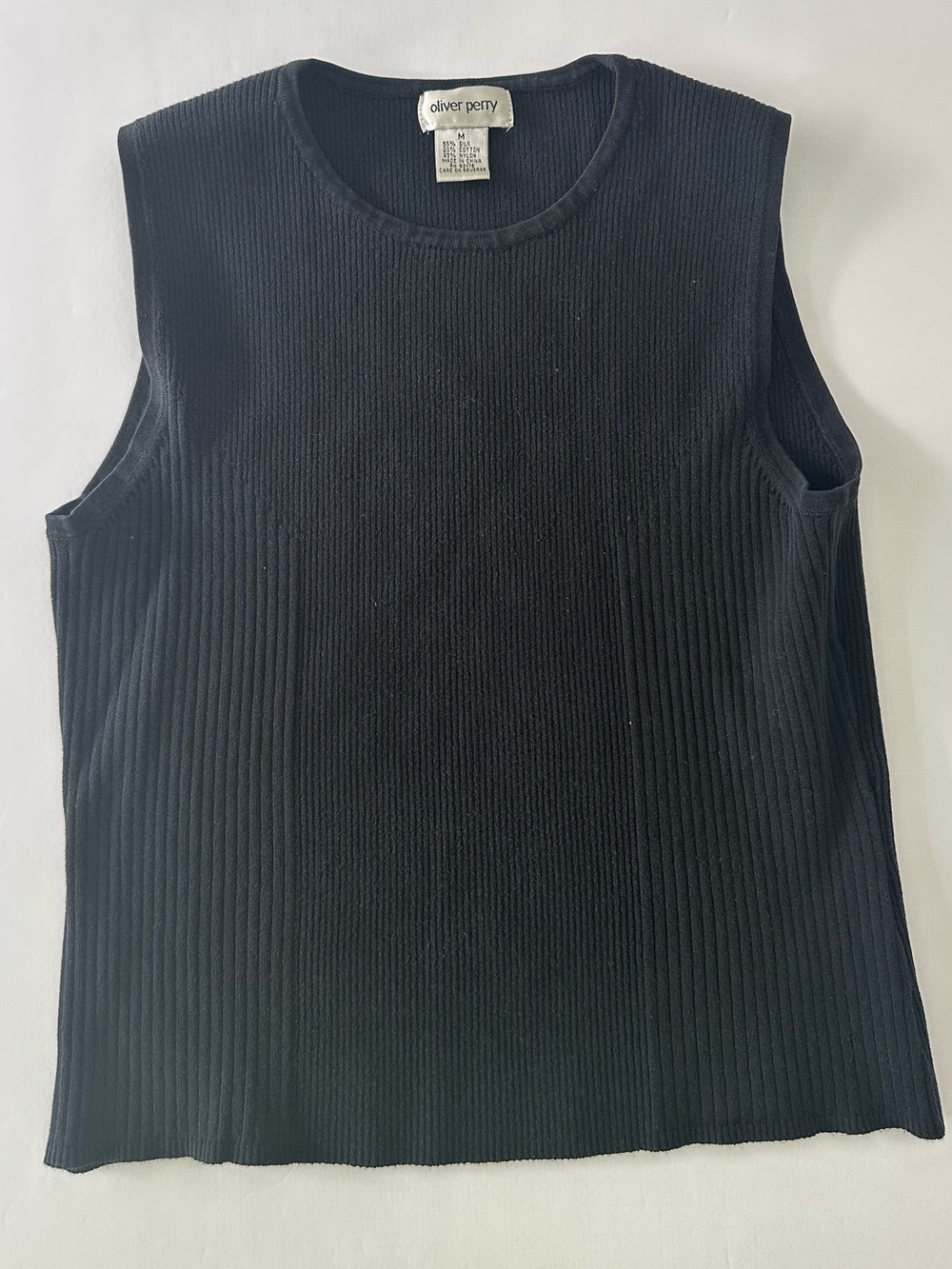 Oliver Perry Women’s Black Silk Cotton Blend Ribbed Tank Top Size Medium